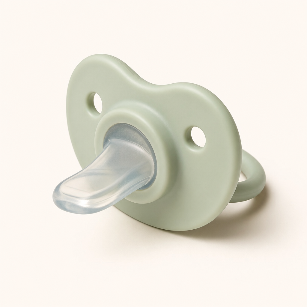 Orthodontische fopspeen voor baby's met afgeplatte schuine zuigvorm